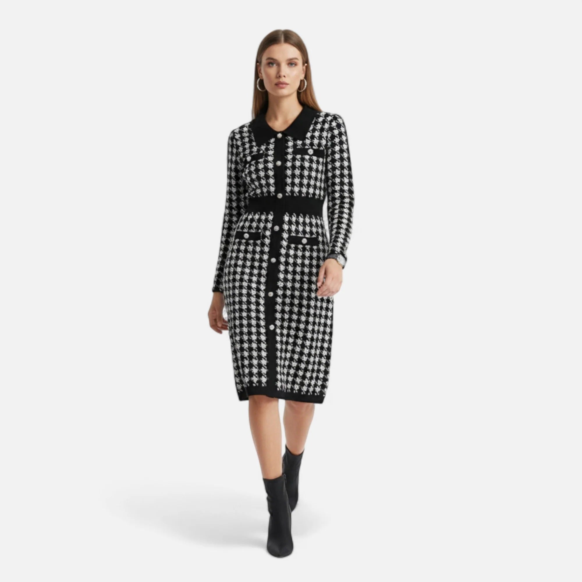 Westlyn™ | Women’s Pencil Sheath Dress in Black & White Houndstooth