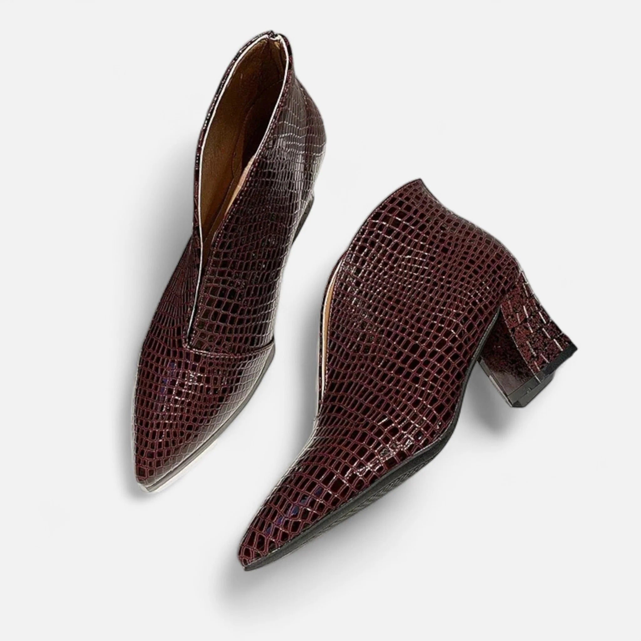 Women’s Patent Leather V-Cut Ankle Boots