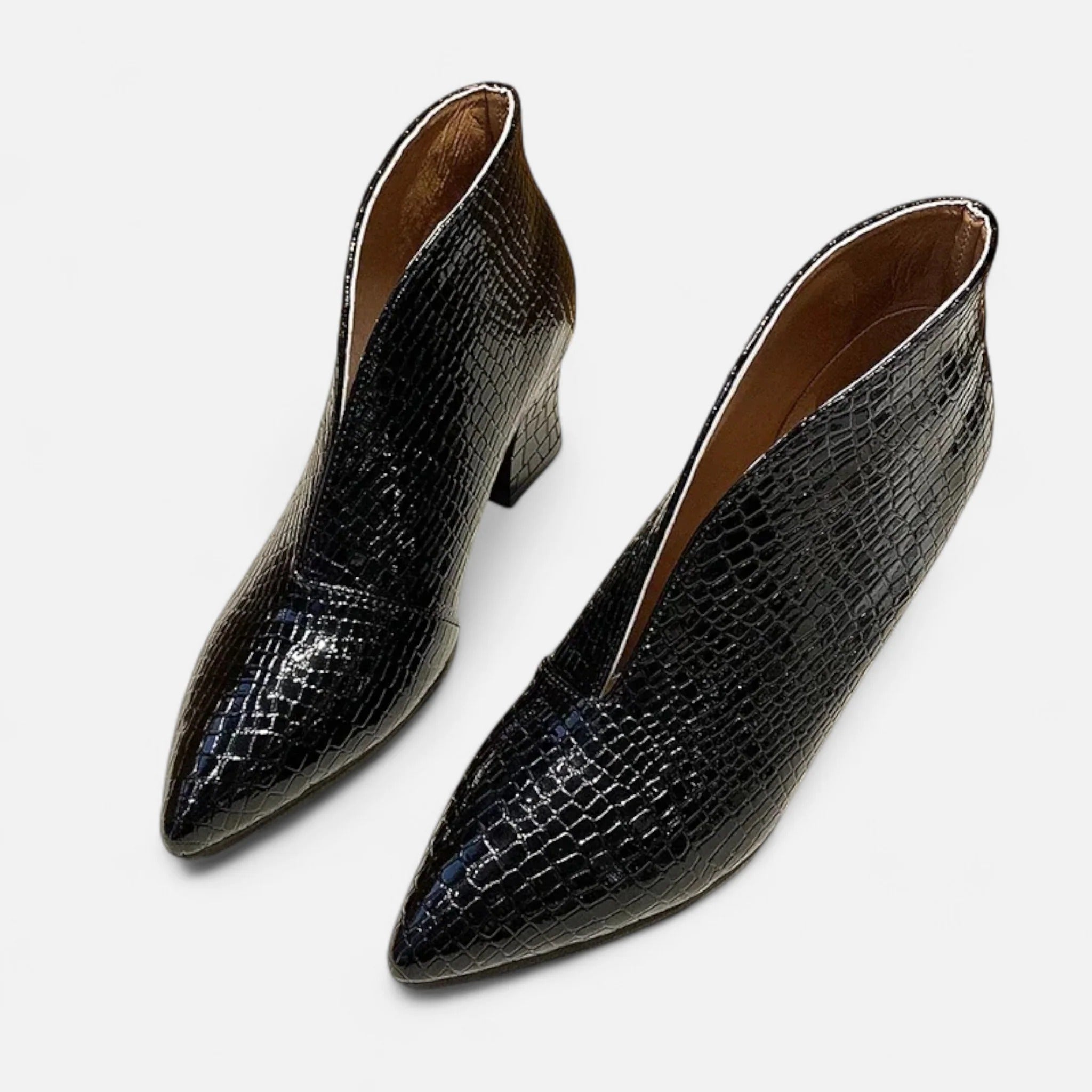 Women’s Patent Leather V-Cut Ankle Boots